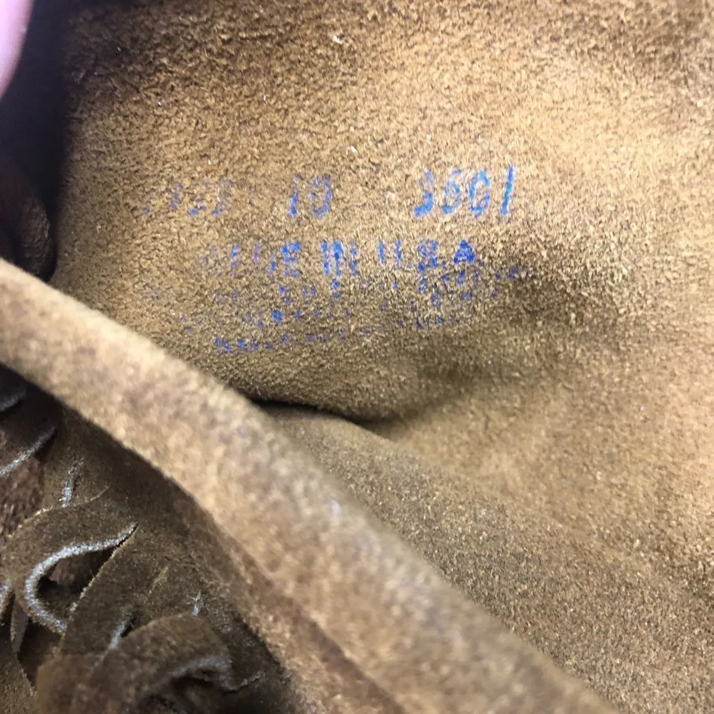 Minnetonka Vintage Fringe Tall Lace Boots Suede 10 Knee High Native Brown Tan - Image 7