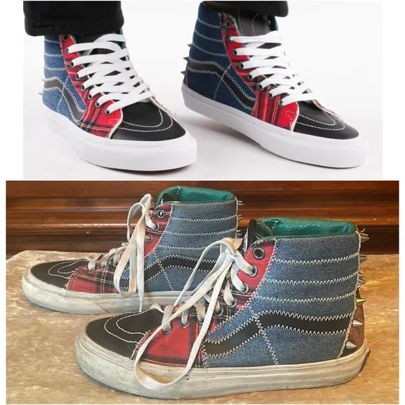 VANS SK8-Hi Tartan Daze Blue Red Multi Plaid Studded Sneakers $167 EUC Wmn 5.5 - Image 2