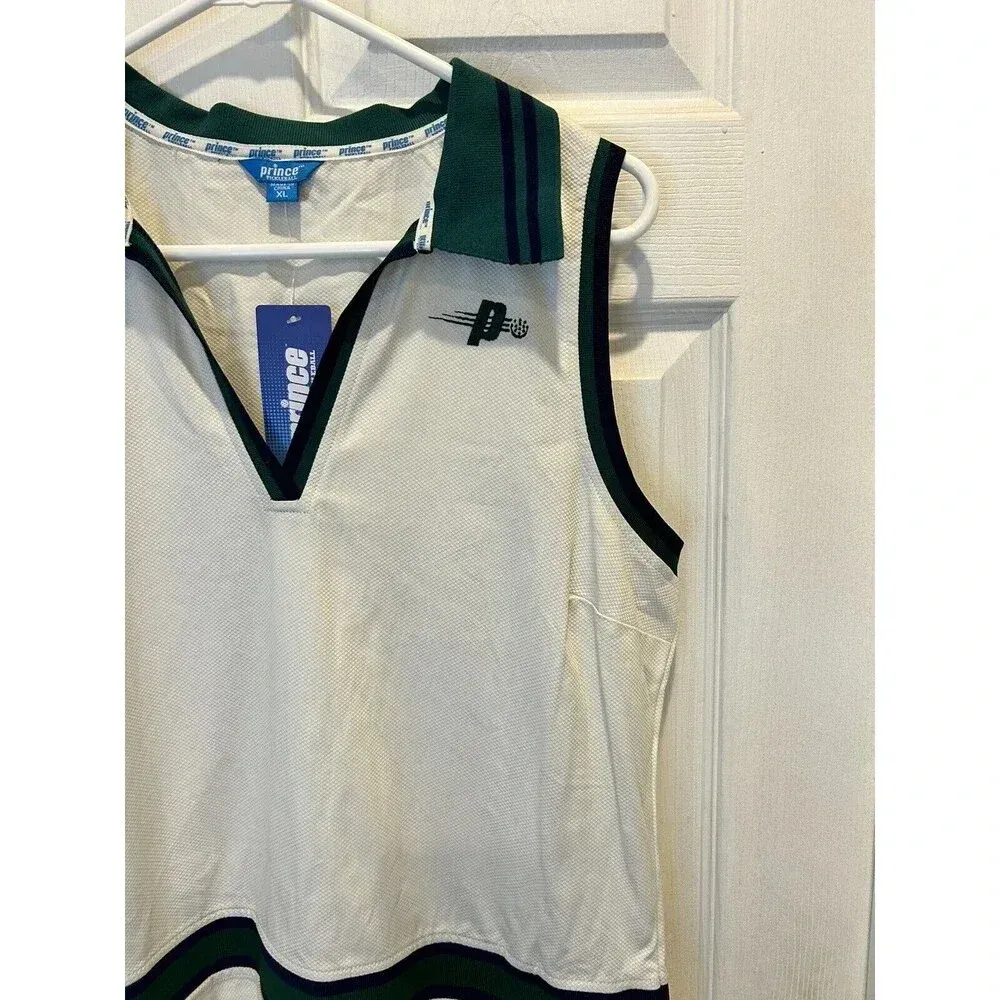 NWT Prince Pickleball Dress Women’s XL Cream‎ Green Pleated Athletic Collared White - Image 2