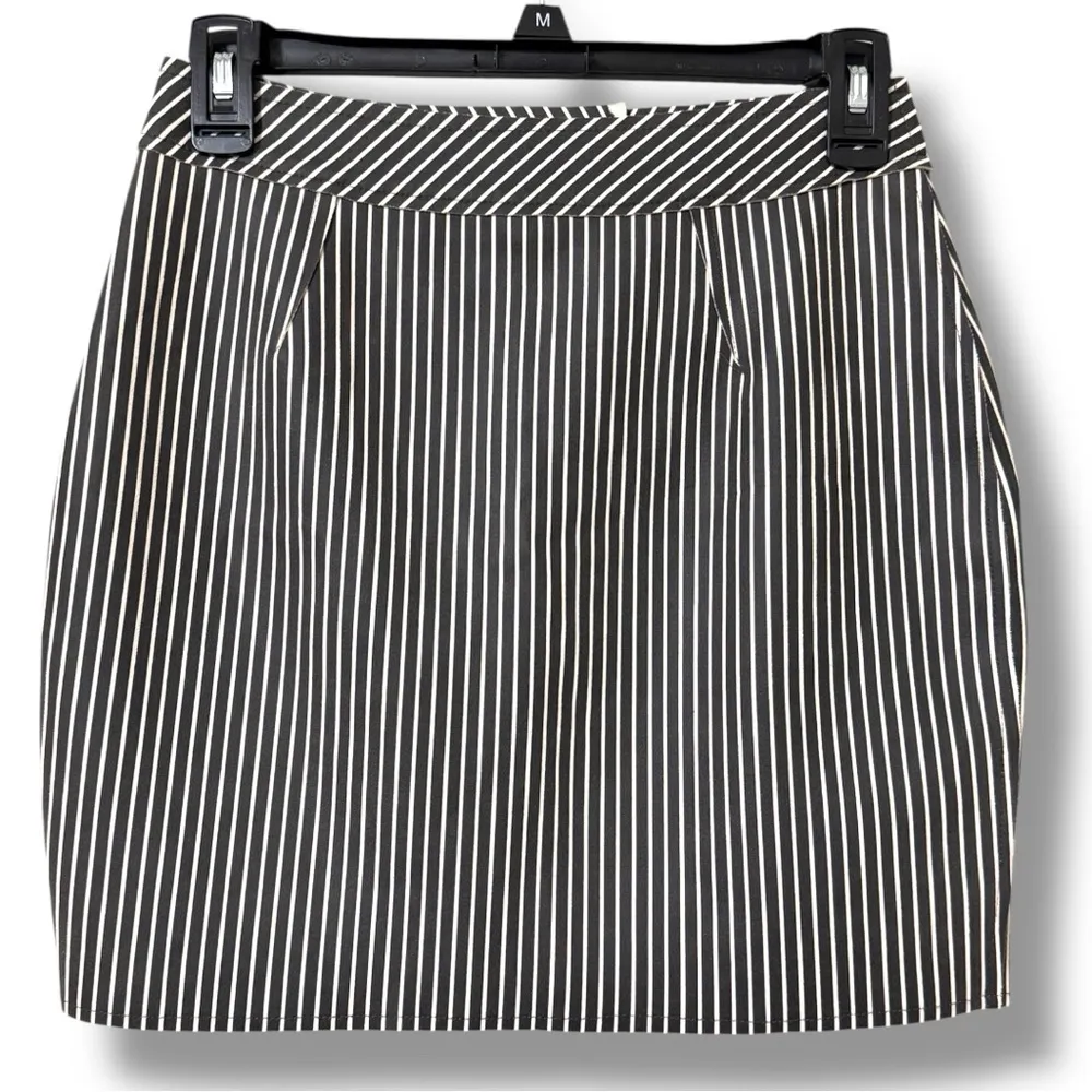 Blue Blush size small mini skirt black cream striped full zip front snap close - Image 8