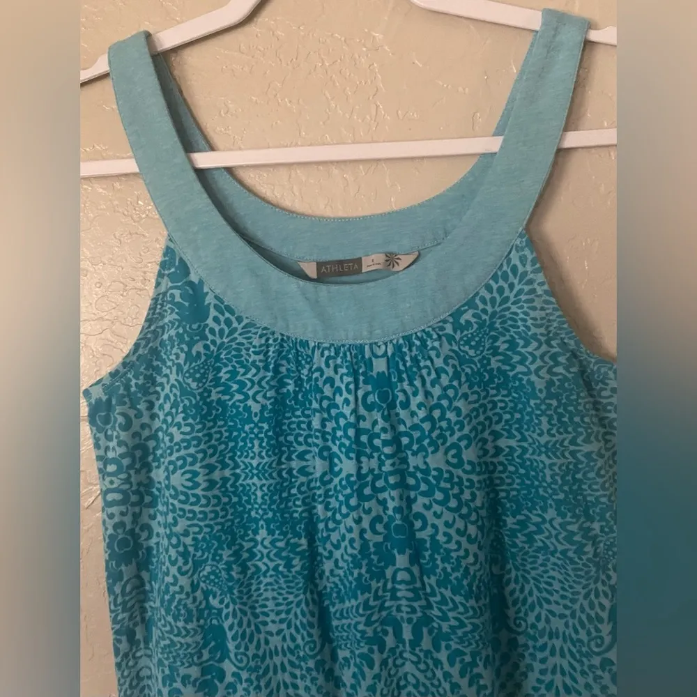 Athleta Dress Womens Small Blue Floral  Print Sleeveless Knit Athleisure - Image 3