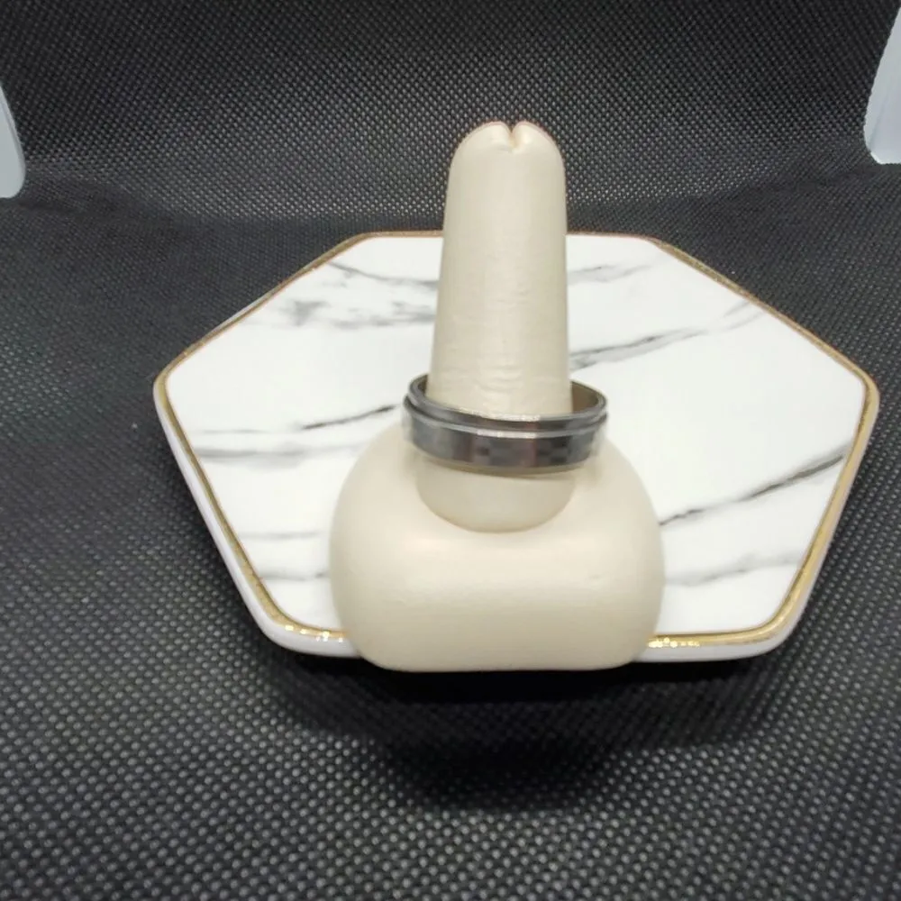 Silver Tone Ring Band with a Checkerboard Silver - Image 2