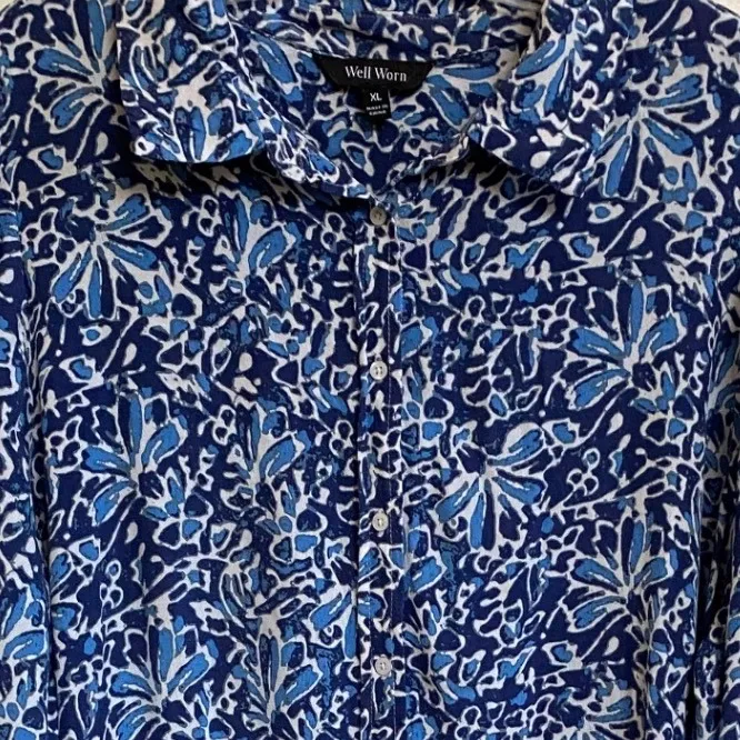 Well Worn Women's Casual Shirtdress Blue Print Vibrant Florals - XL - Image 13