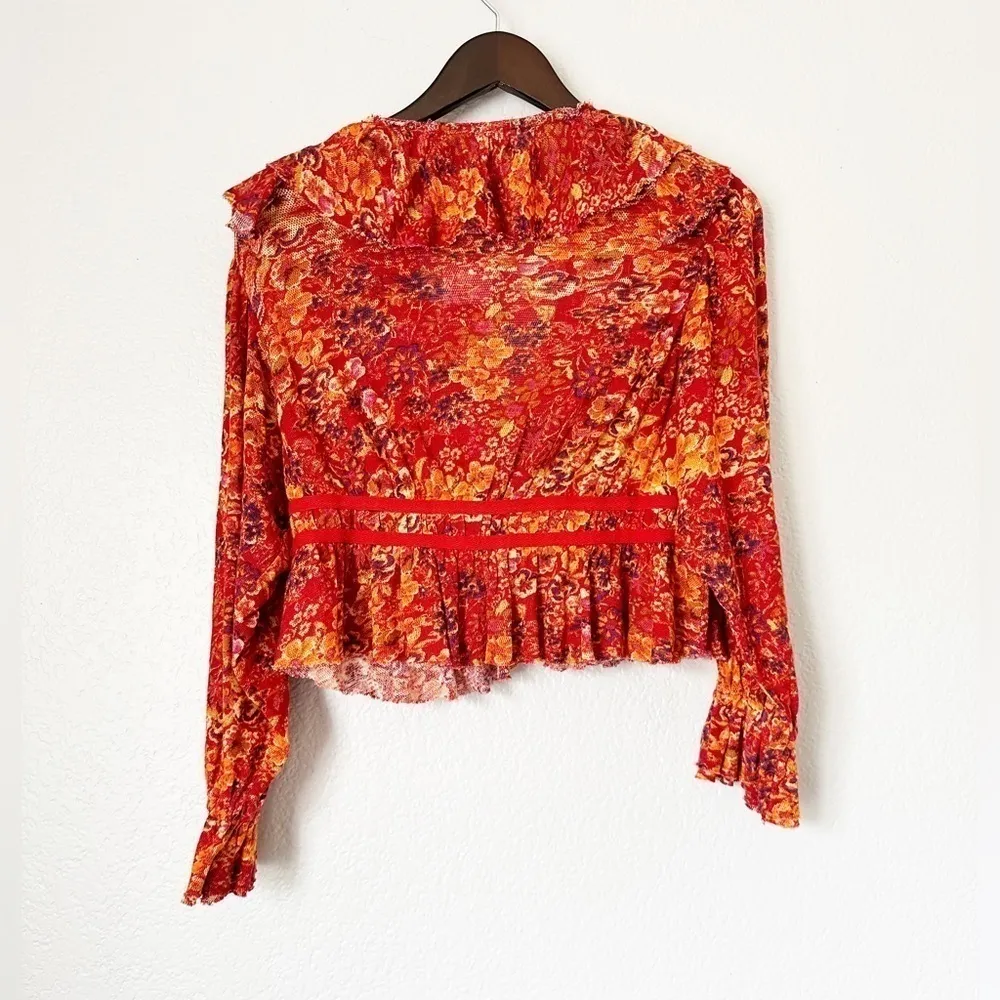 NWT FREE PEOPLE Rudi Ruffle Top Cherry Combo Small - Image 5