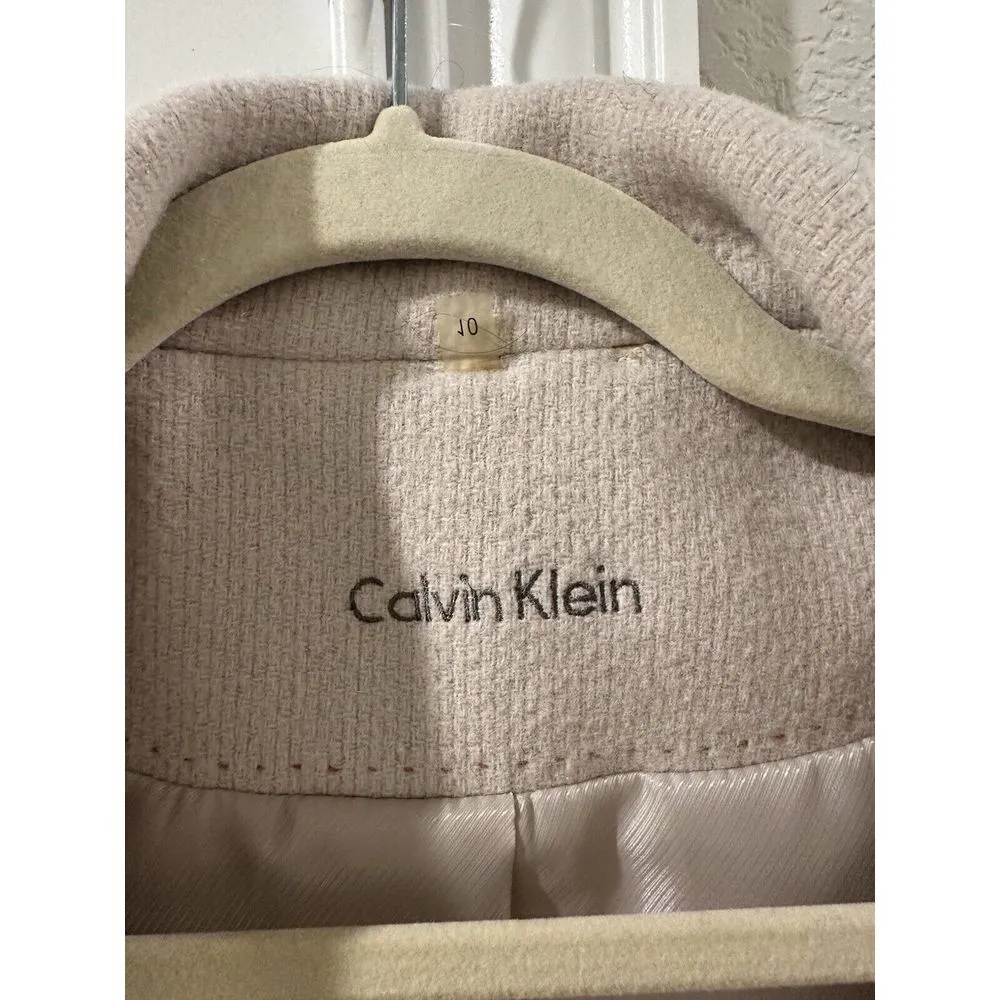 Calvin Klein Cream Ivory Wool Overcoat  Long 33' Trim Size 10 - Image 2