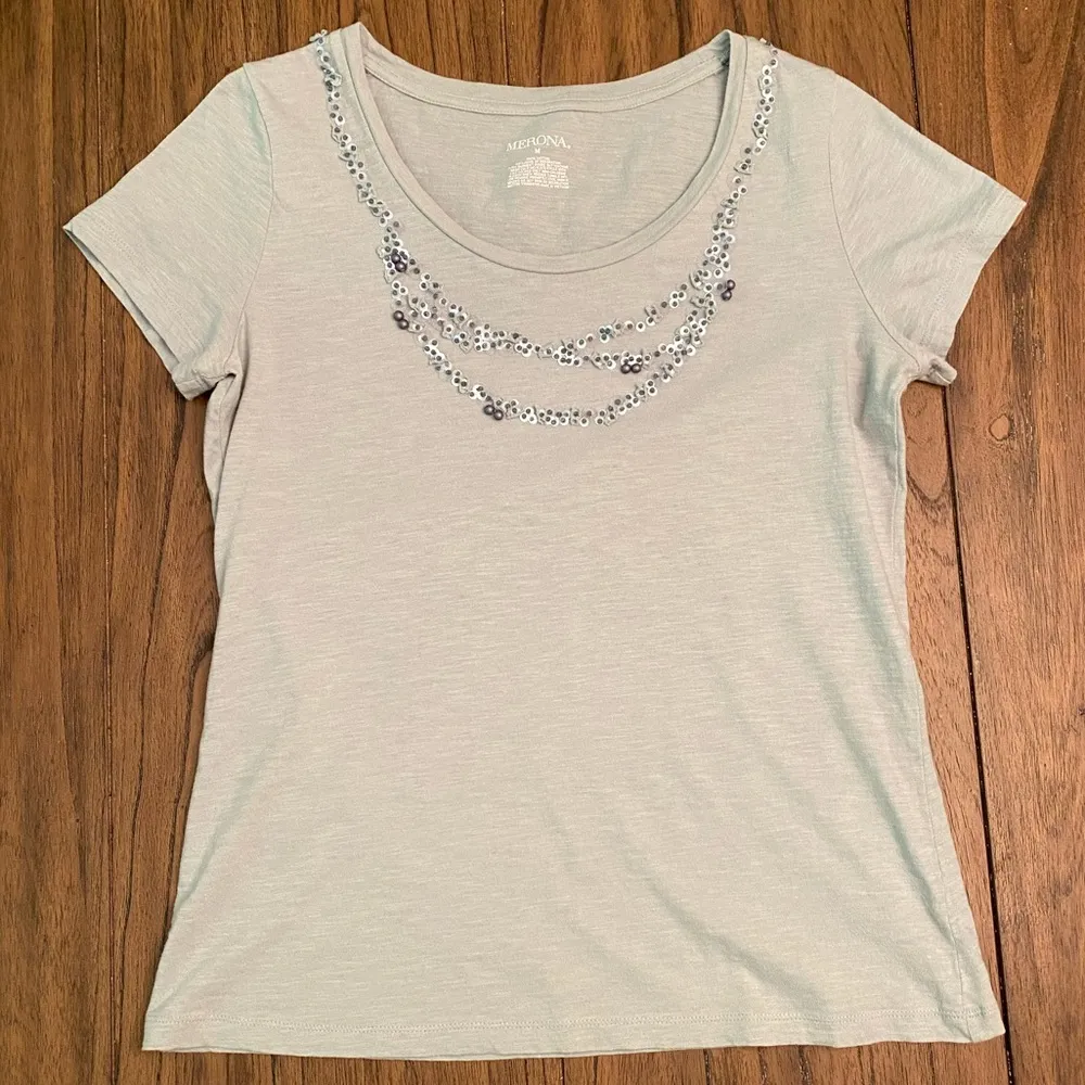 Women’s Merona Seafoam Green Beaded Top Medium - Image 3