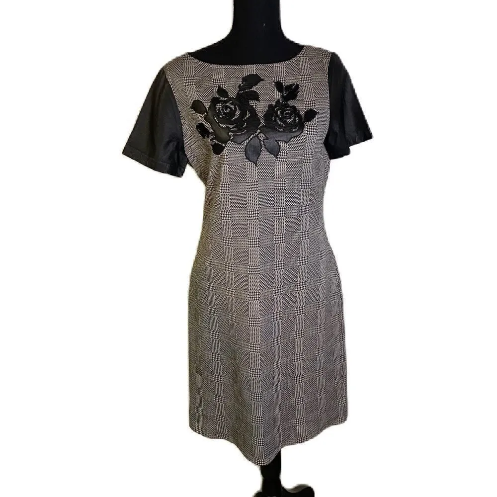 St. John  The Leather Applique Fitted Stretch Dress - Image 3