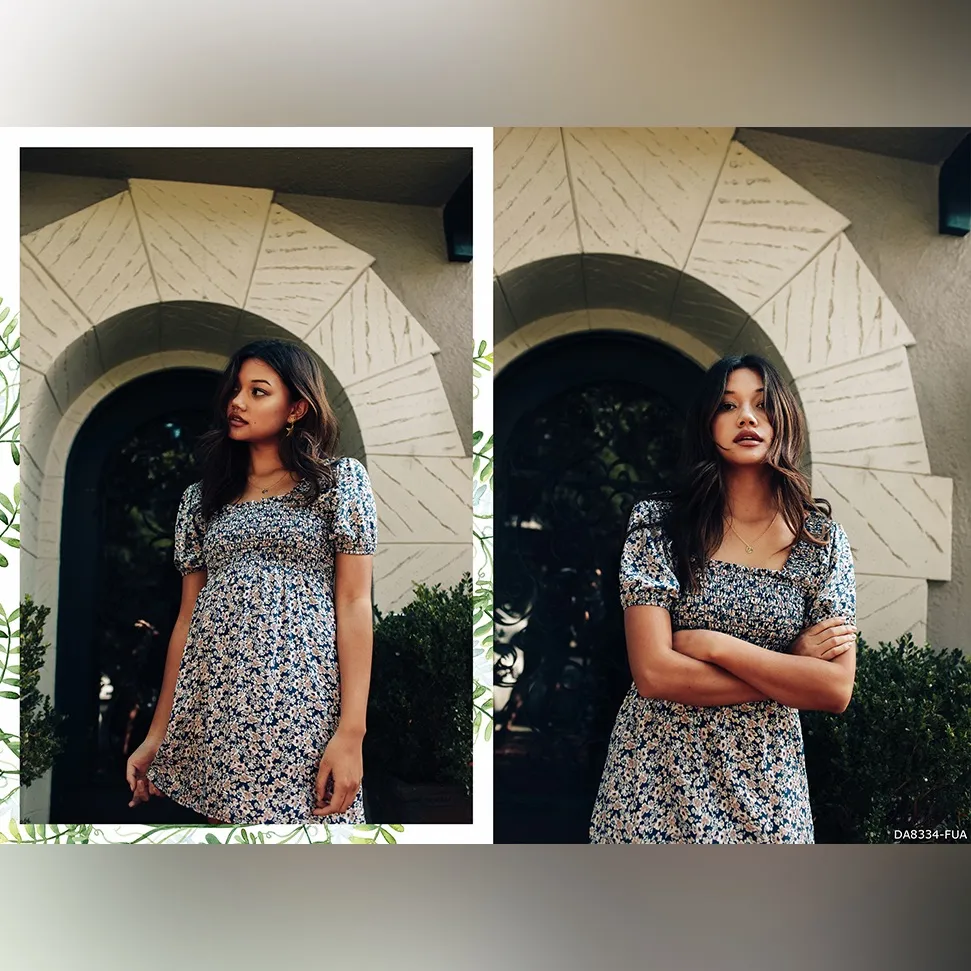 Dee Elly Blue Floral Smocked Puff Sleeve Mini Dress – Size M - Image 3