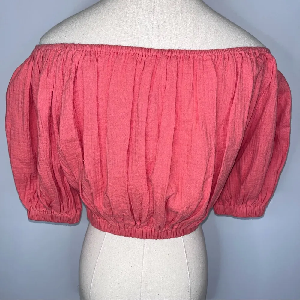 ELAN Coral Off The Shoulder Cropped Crop Top Small Puffy Sleeves NWT - Image 4