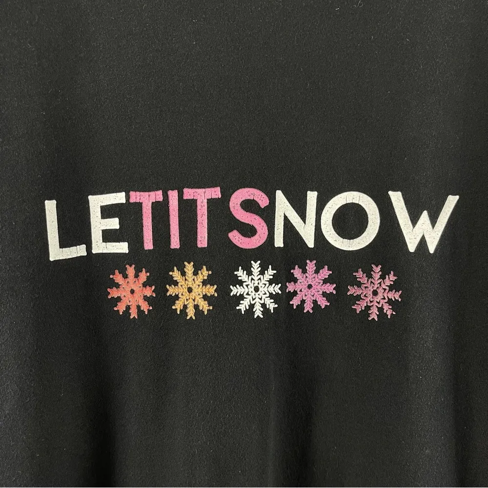 Canvas LGBTQ AF Large Let It Snow LeTITSnow Graphic Shirt Winter Snowflake Black - Image 3
