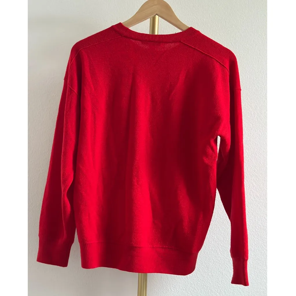 Madewell Merino Pullover Sweater in Bright Cherry, Size Small - Image 10