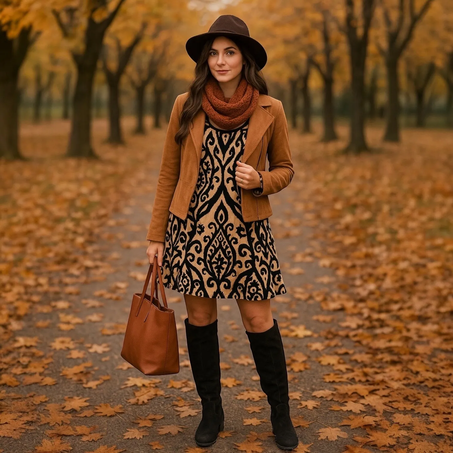 Cezanne Womens M Dress Black Tan Ikat Print Bell Sleeve Boho Chic Festival Retro Size M - Image 2