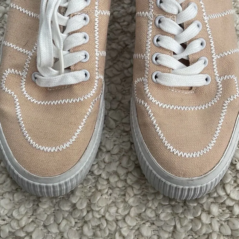 Asos Design‎ Women's Lace Up Embroidered Platform Canvas Sneaker Shoes Pale Pink - Image 8