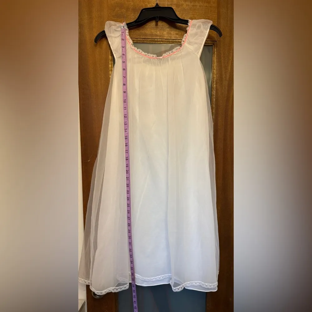 Miss Elaine Off White Sheer Vintage Embroidered Bridal Nightgown Chemise 1950? Size M - Image 8