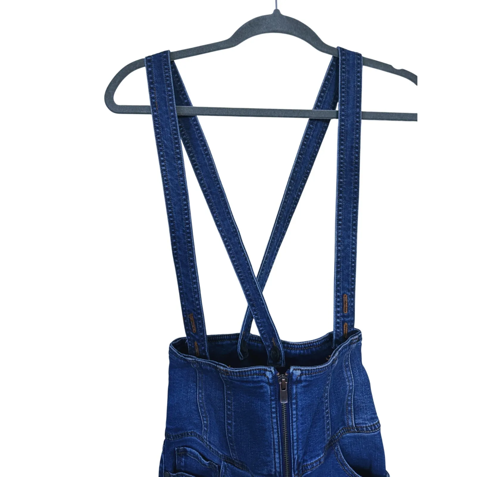 Y2K Miss Sixty Retro Vintage Denim Overall Skirt Dress Patchwork Small Blue 90s - Image 7