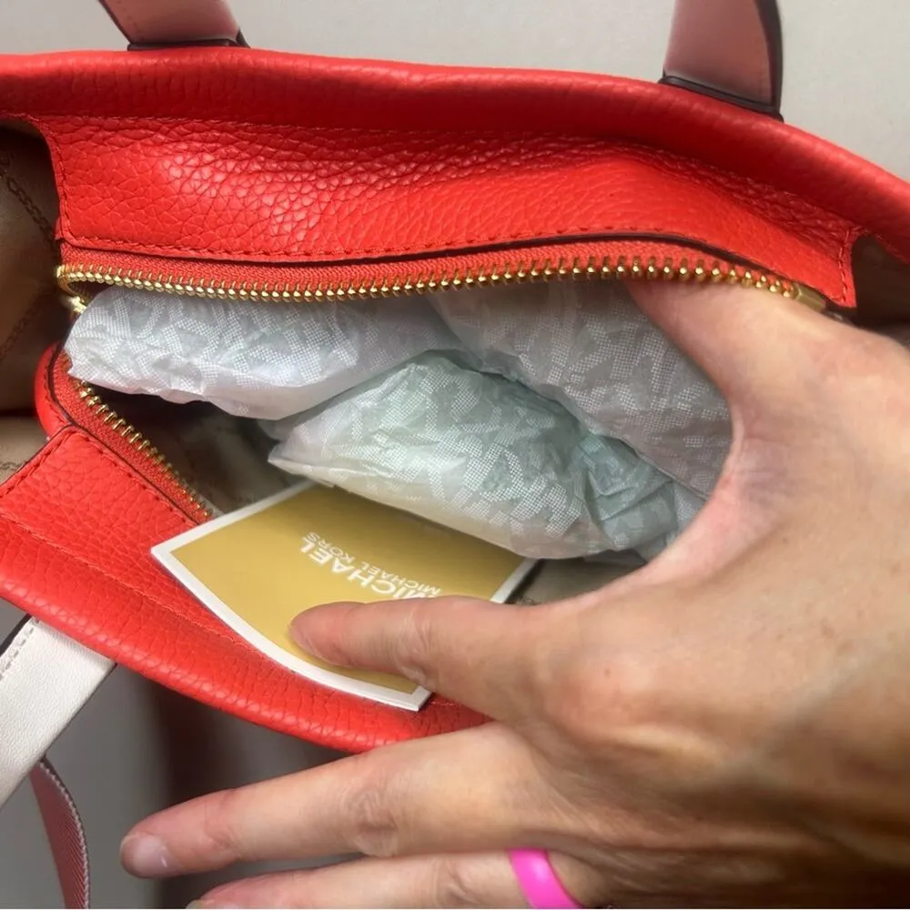 Michael Kors Gigi Small MK Embossed Coral Leather Messenger Bag Tote Purse NWT - Image 7