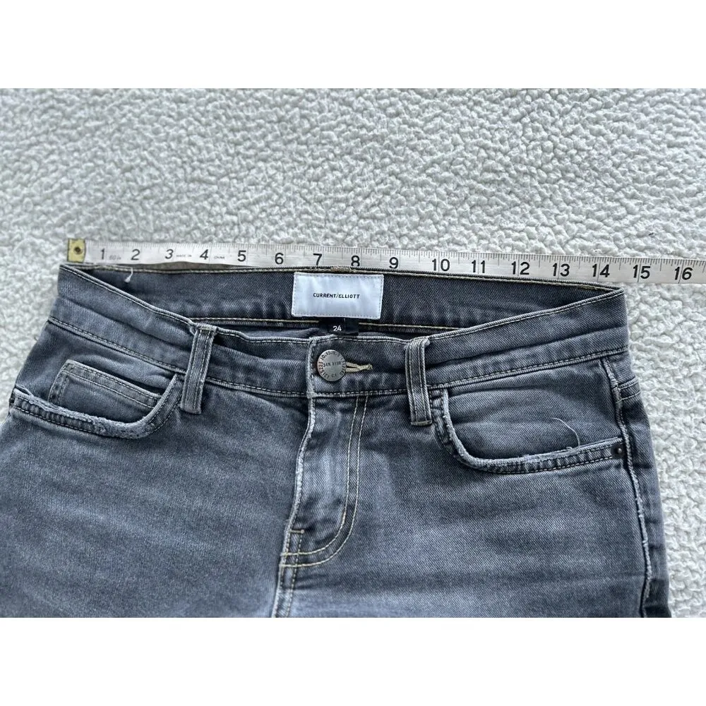 Current / Elliott Women Low Rise Vintage Cropped Distressed Jeans Charcoal Sz 24 - Image 6