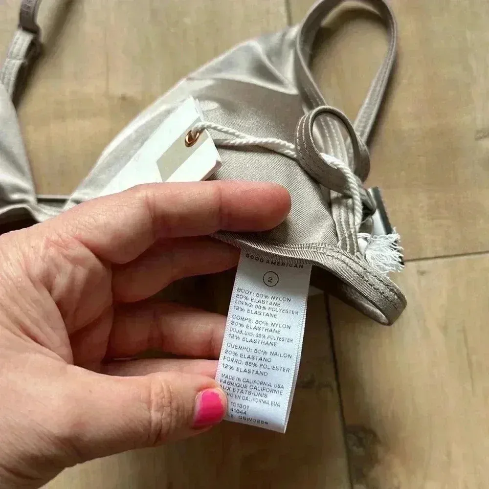 NWT Good American Mink Shine Perfect Fit Triangle Bikini Top Strappy Sz 2 Medium - Image 8