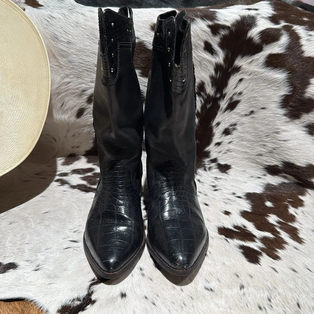 MARC ALPERT 100% LEATHER WESTERN STUDDED BOOTS BURNING MAN SIZE 8.5 A13 Black - Image 5