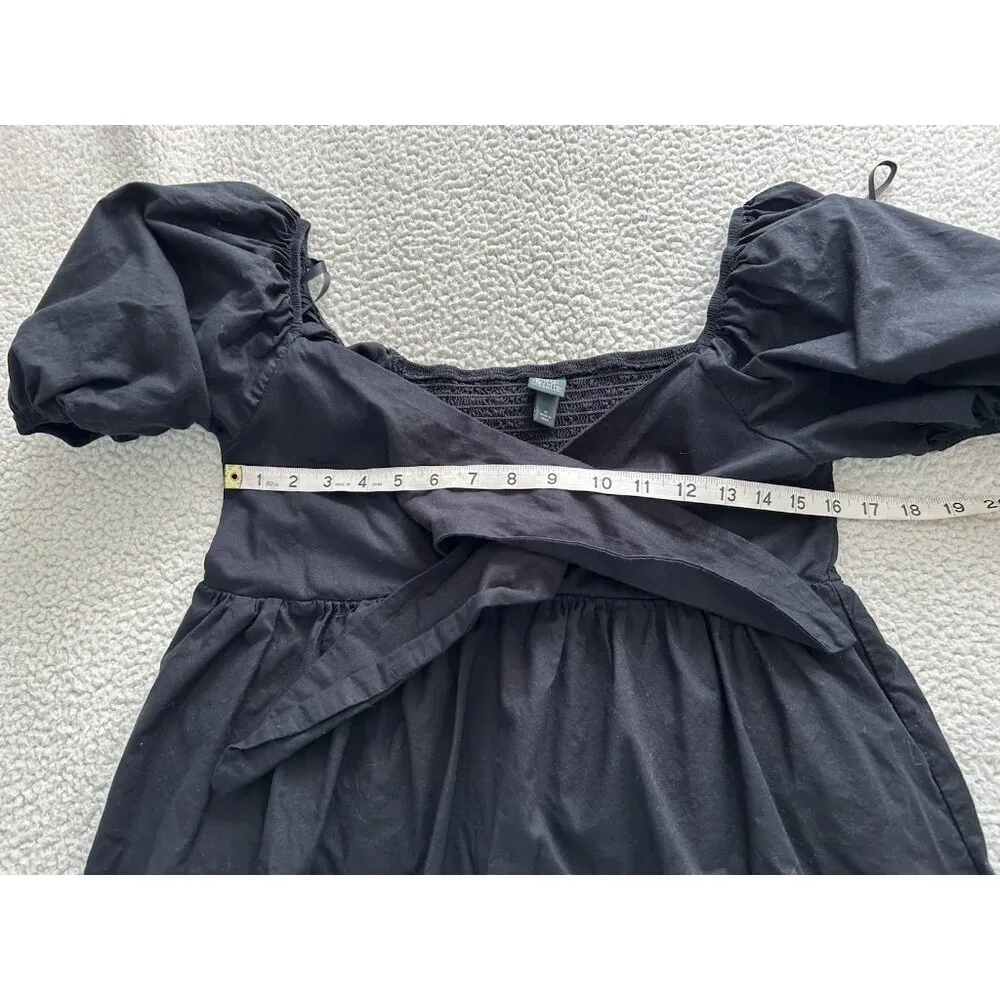 Wild Fable Black Puff Sleeve Mini Dress Tie Front Smocked Back Size M - Image 10