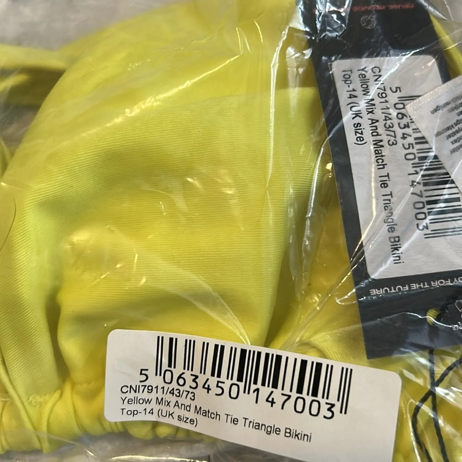 PrettyLittleThing Yellow Tie Triangle Bikini Top NWT US 10 - Image 3