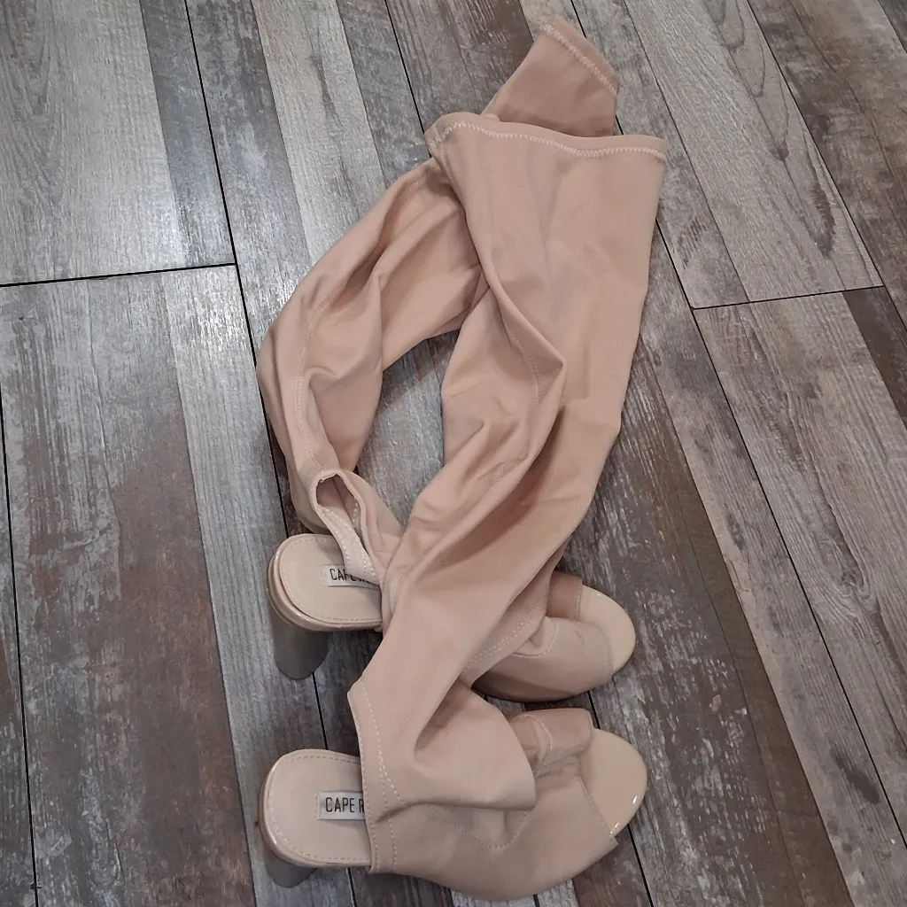 Cape Robbin Tan Over the Knee Peep Toe Women's Boots Size 8.5 - Image 4