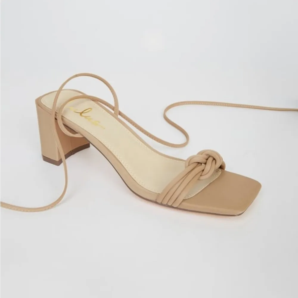 Lulus Jazey Medium Nude Lace-Up Block Heel‎ Summer Party Sandals Size 8 - Image 3