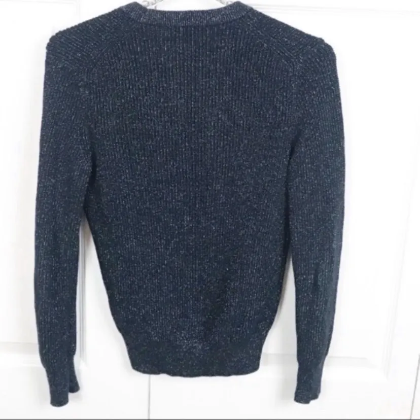 J. Crew Size XS Metallic‎ Blue Silver Ribbed V Neck Button Front Cardigan - Image 6