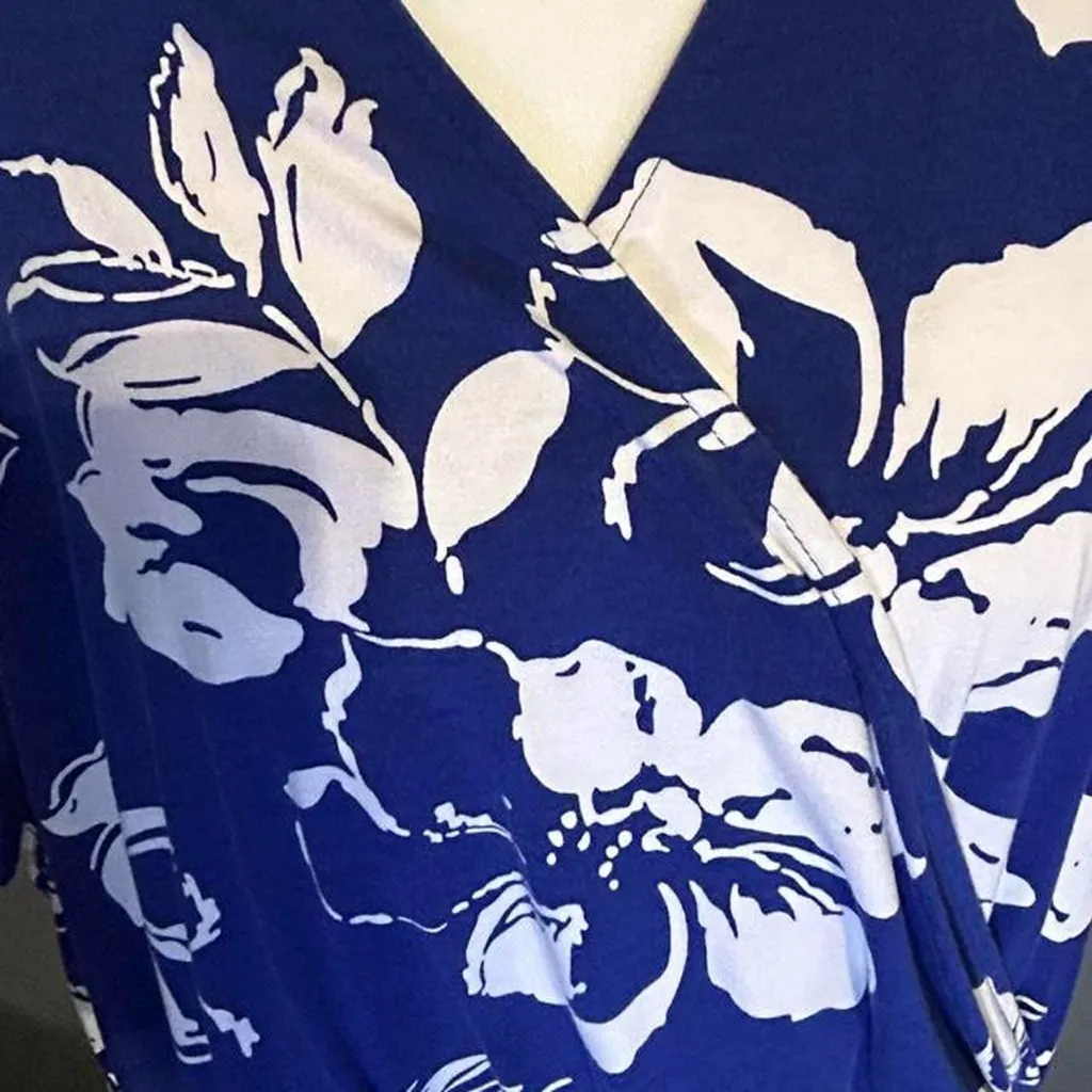 Lands’ End Plus Size Blue & White Floral Midi Dress 3X (24W-26W) - Image 3