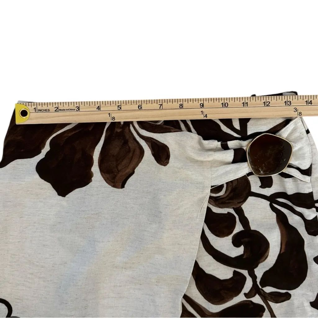 Zara Floral Wrap Pants Cropped Brown Cream XS Bohemian - Image 7