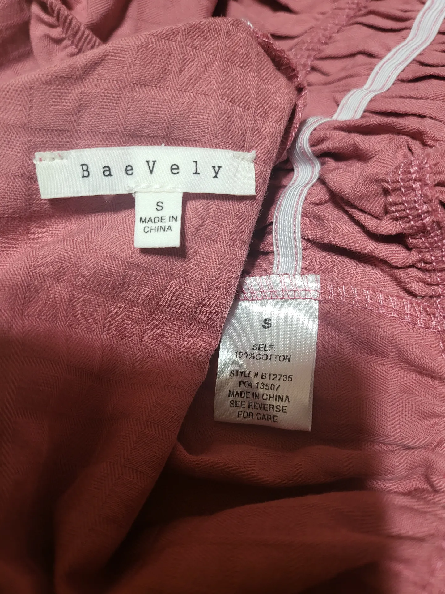 Baevely women's mauve 3/4 sleeve elastic detail ruched back tie crop smock blouse S, M,L Pink Size L - Image 5