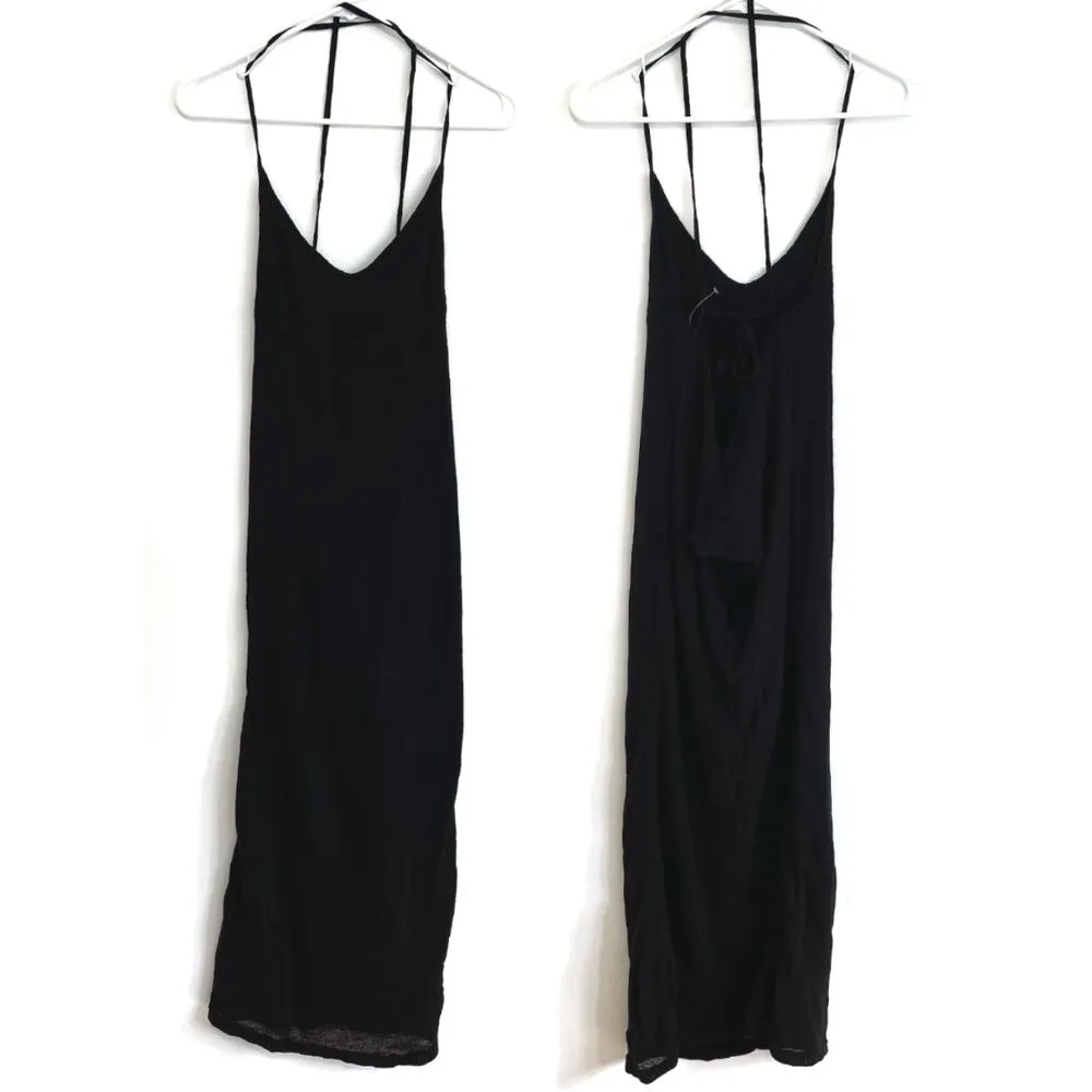 FP BEACH FREE PEOPLE Shell Yeah Midi Dress Solid Black Low Back Strappy Tie Back - Image 3