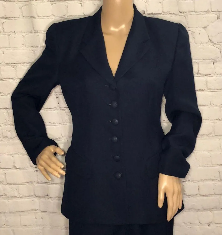 Morgan Taylor Petites Navy Blue Skirt Suit Y2K 8P - Image 2