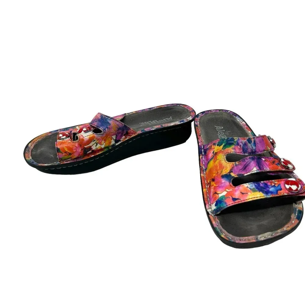 Alegria Fiona Slide Sandals Strap Leather Floral‎ Multicolor Size 38 US 8 - 8.5 - Image 5