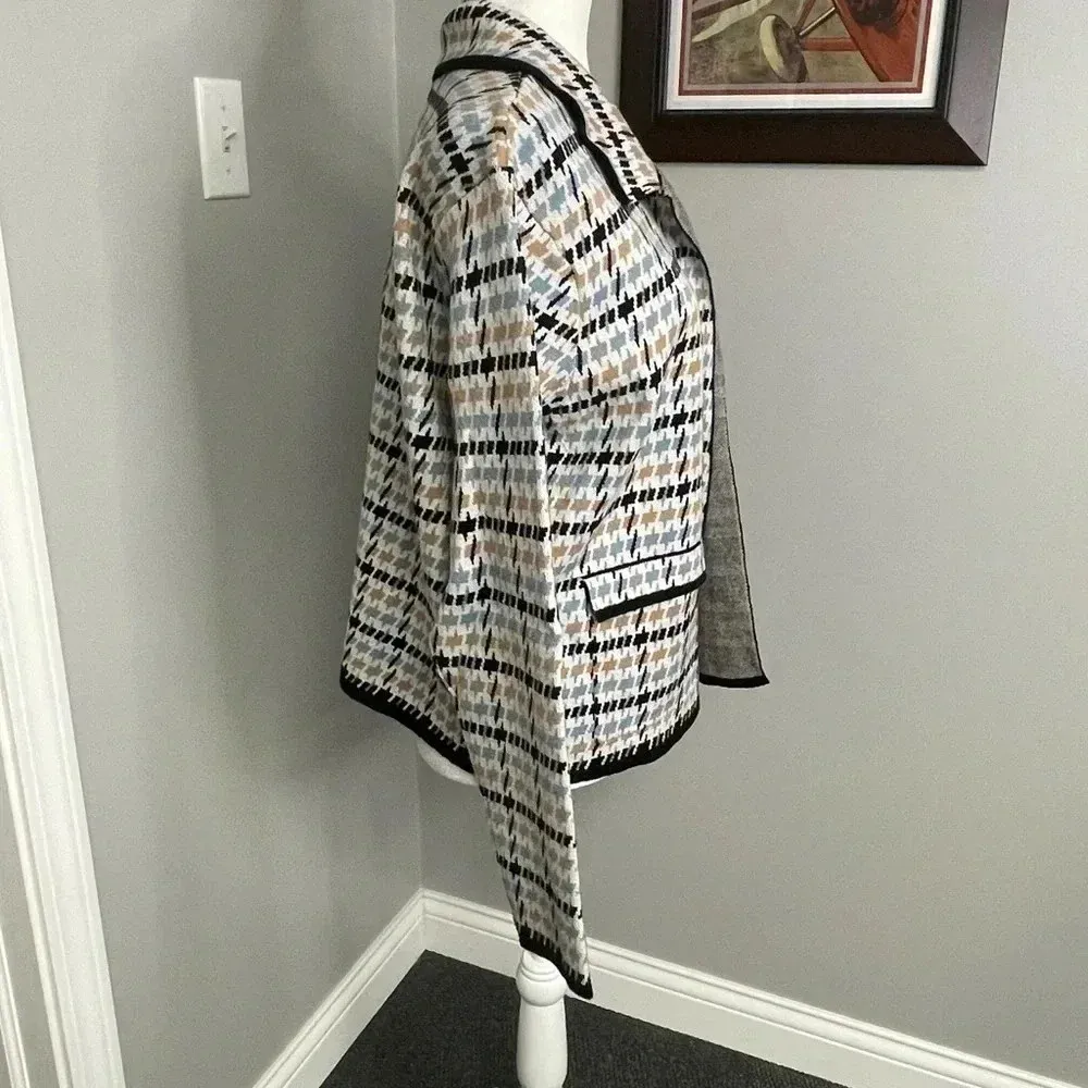 Tahari Houndstooth Blazer Jacket Blue Black Tan Size XL Business Casual Dressy - Image 2