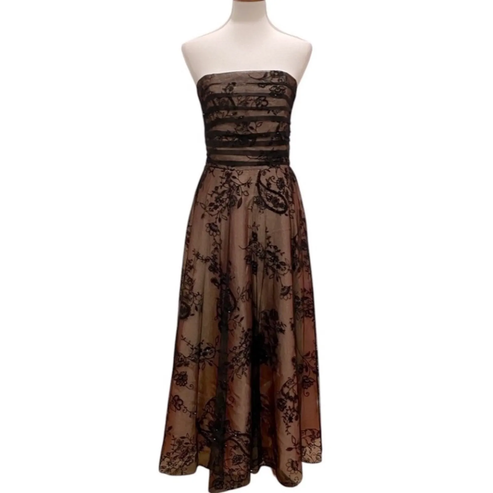 Vintage McClintock Formal Medium Dress Strapless Gown Midi Y2K 50s Party Prom Black Size 10 - Image 10