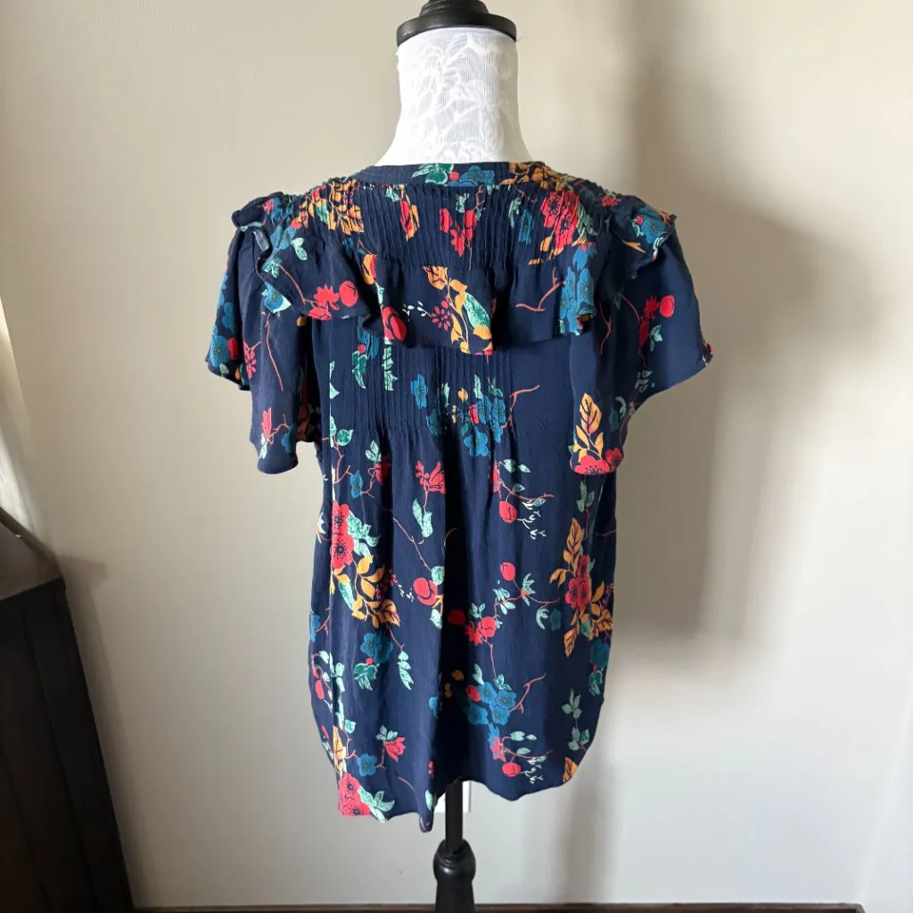 Sea New York Ruffle Sleeve Top Shirt Blouse Floral Colorful Womens Size 10 Blue - Image 4