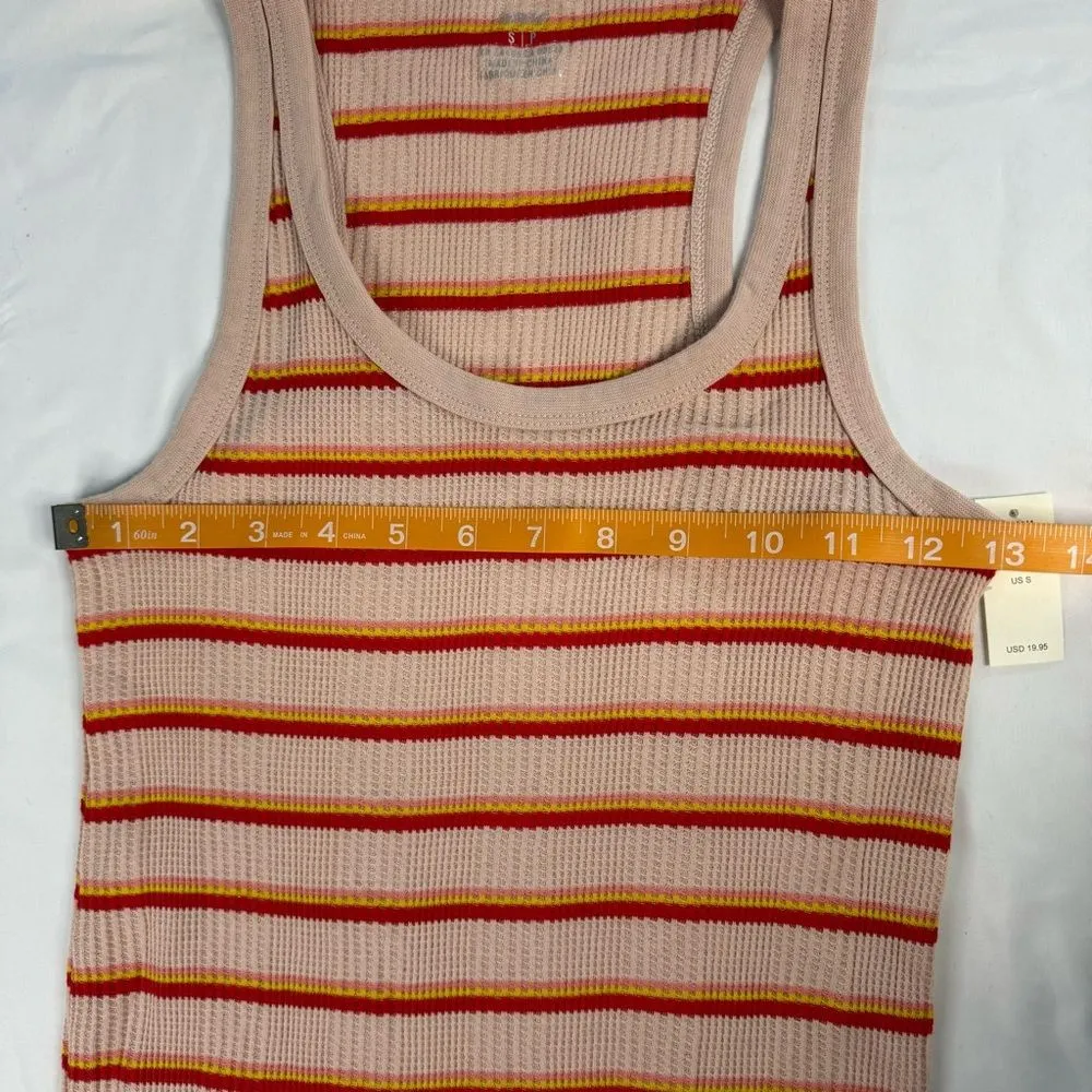 NWT Aerie Size S Orange Stripe Boyfriend Scoop Waffle Knit Tank Racerback Cotton - Image 6