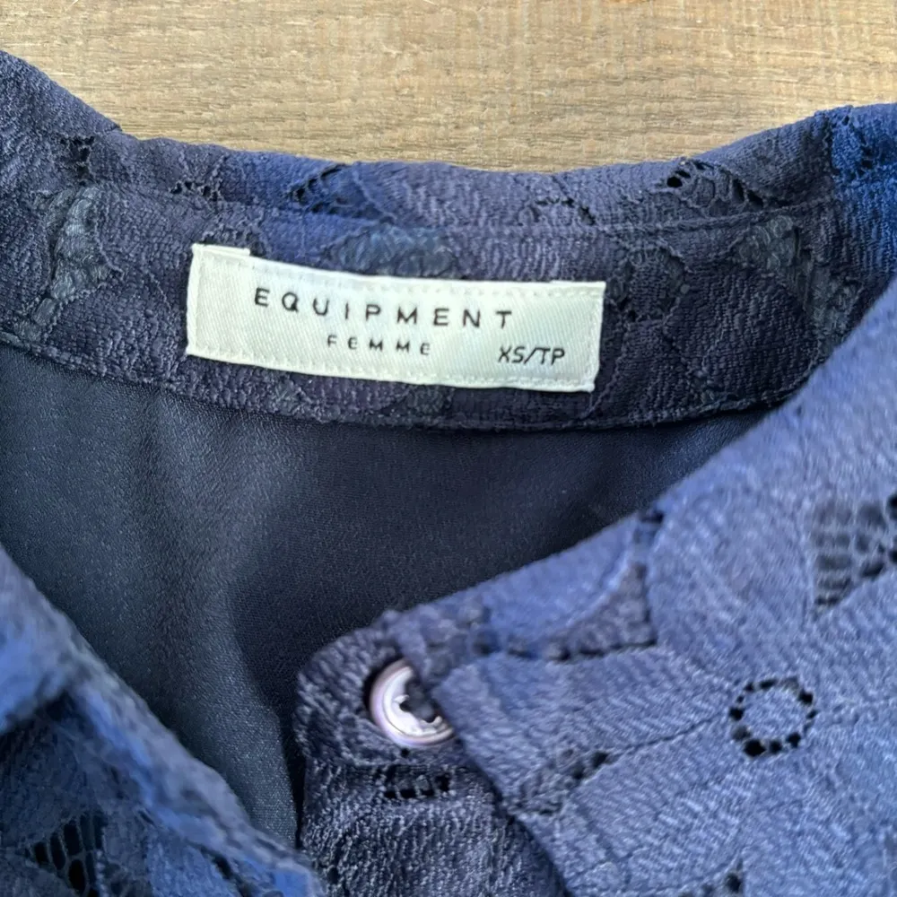 equipment navy blue long sleeve button down lace mini dress - Image 5