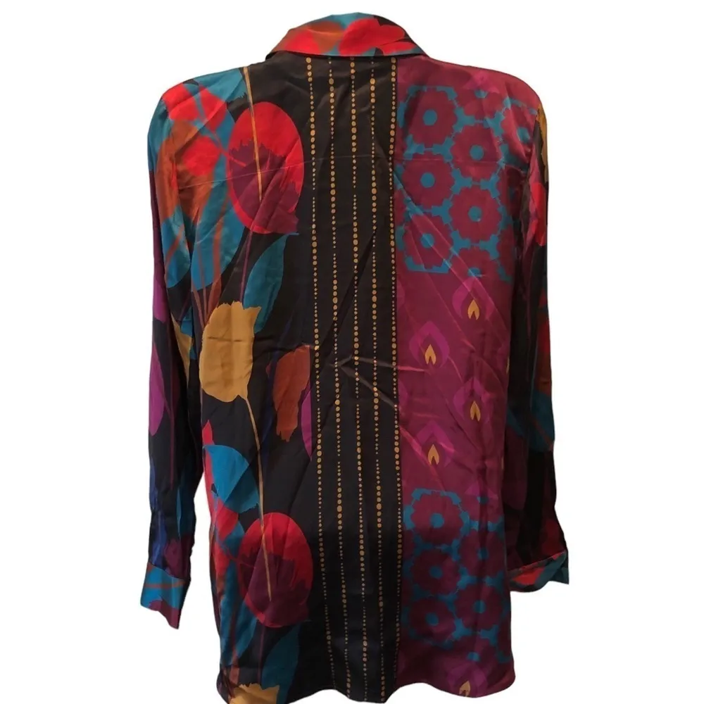 Soft Surroundings 100% SIlK Floral LS Blouse M Colorful Career Business Career - Image 5