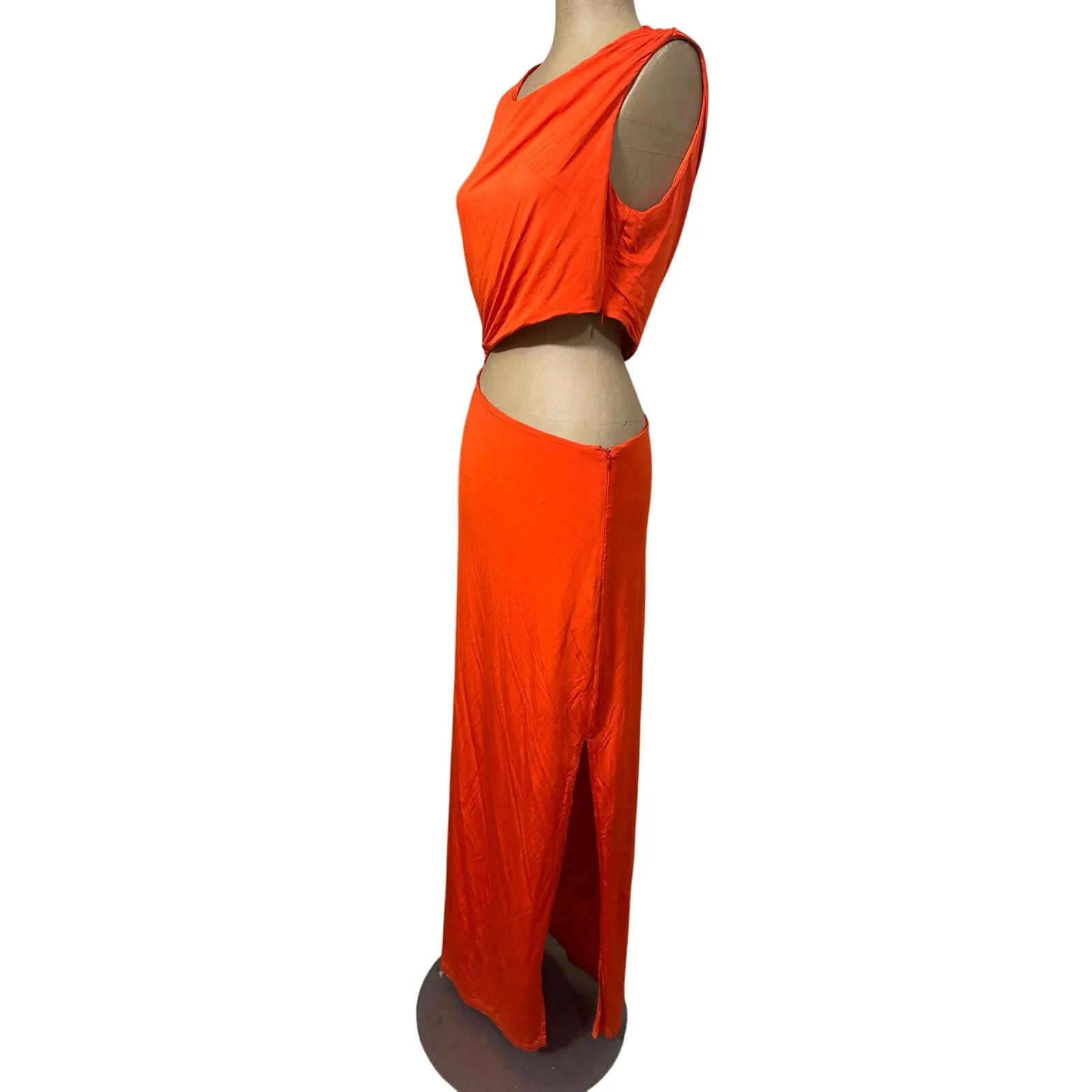 ATLEIN Maxi Dress Jersey Orange Cut Out Asymmetric Waist Sleeveless Size L - Image 6