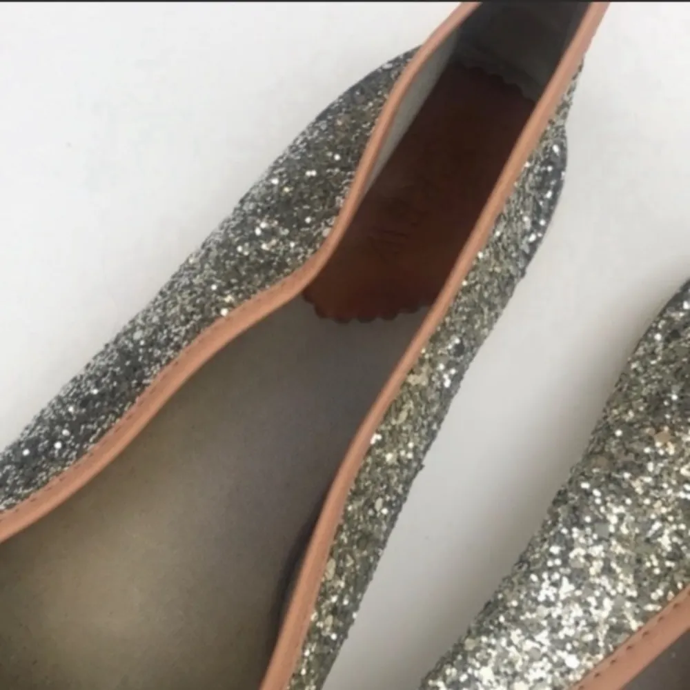 J. Crew Size 8 Emmaline Silver Glitter Round Toe Espadrille Flats - Image 3