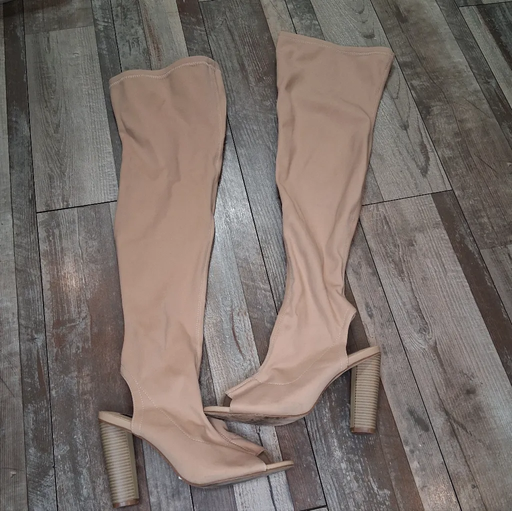 Cape Robbin Tan Over the Knee Peep Toe Women's Boots Size 8.5 - Image 7