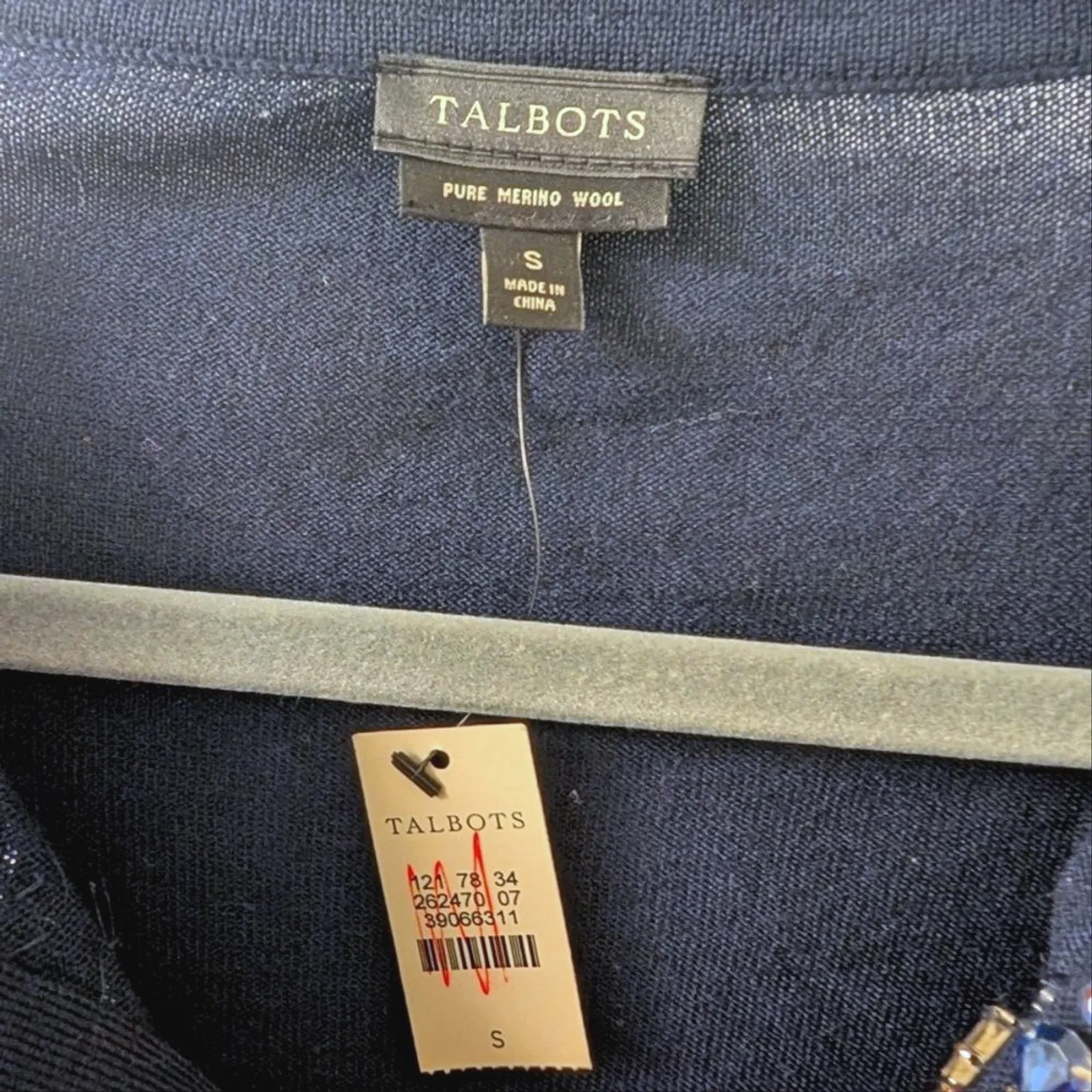 TALBOT'S‎ Jeweled Sweater Womens Small Navy Blue 100% Wool Bling Dressy NEW NWT - Image 2