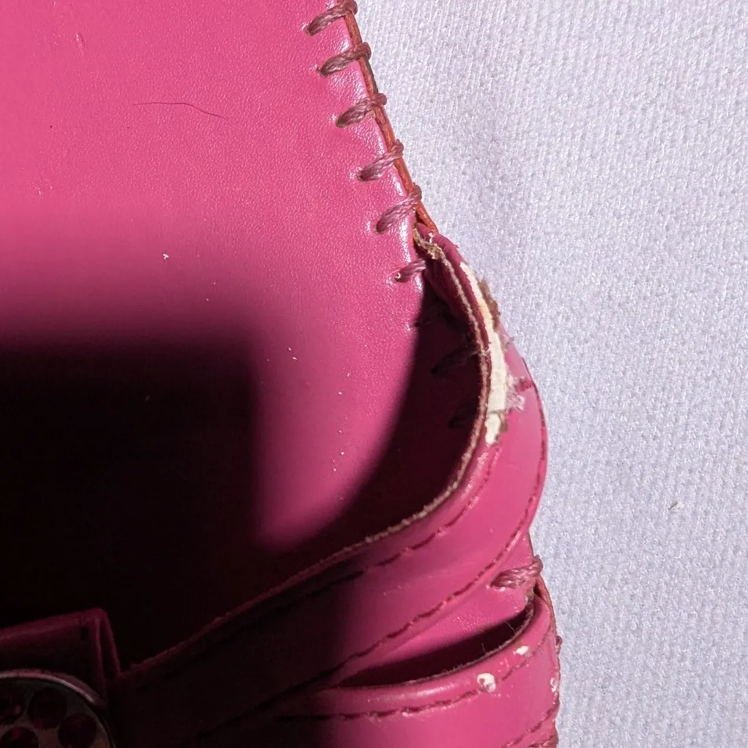 Vtg Y2K Angels 4 Ever Pink Faux Leather Embellished Heart Thong Sandals Sz 7 - Image 3