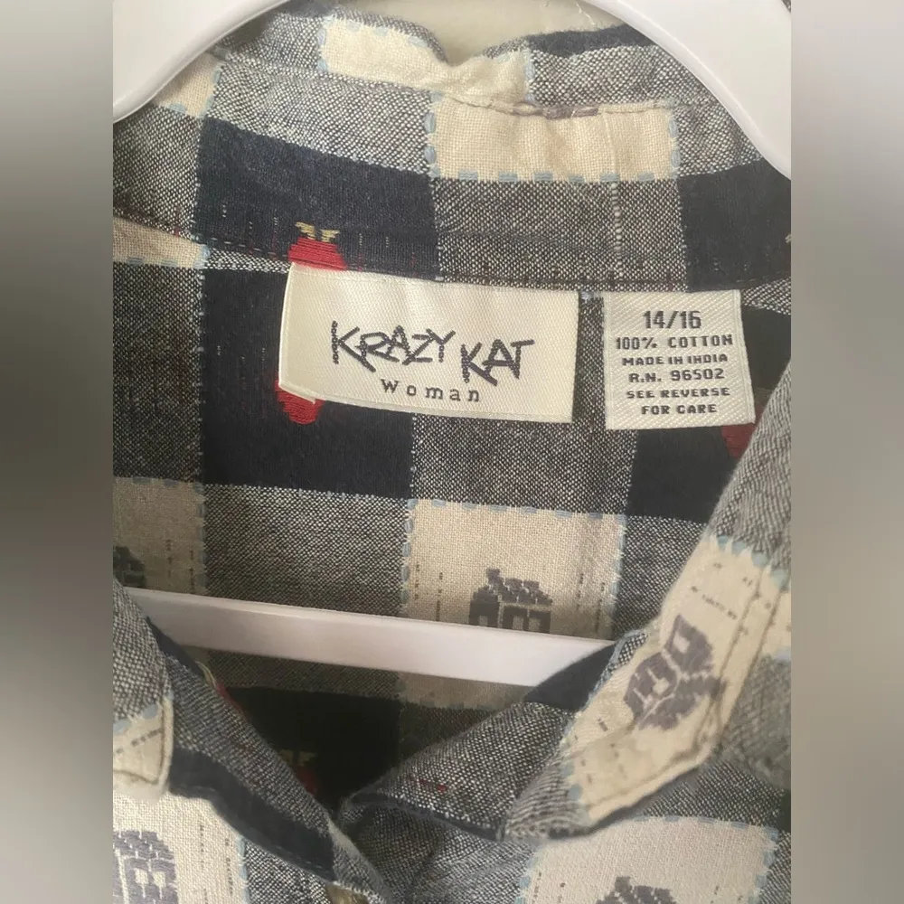 Krazy Kat Sz 14/16 Button Up Shirt Plaid w/ Schoolhouses & Apples Teacher Shirt - Image 3