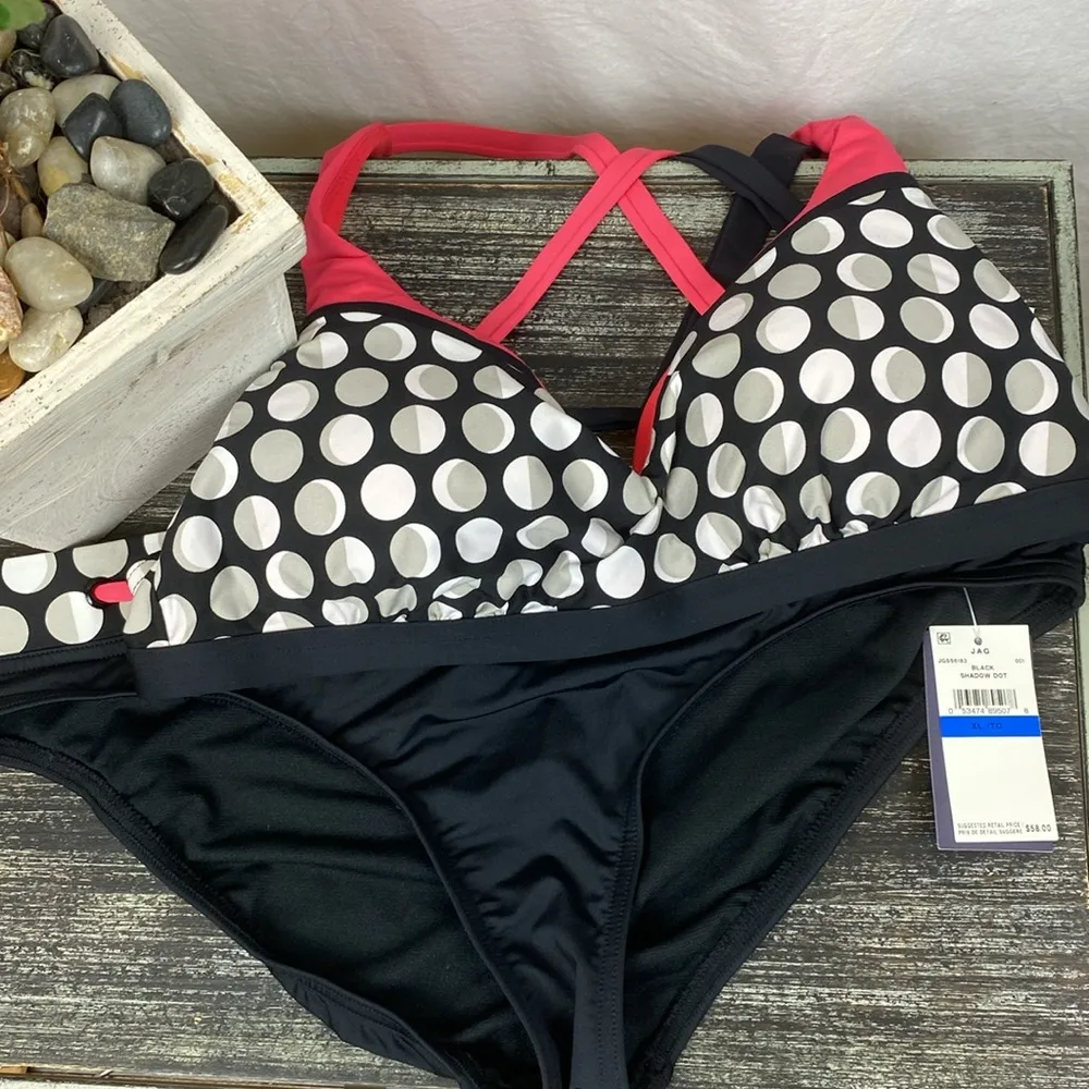 Jag Black & White Polka Dot Shadow Bikini 2 Piece Swim Bathing Suit NEW XL - Image 5
