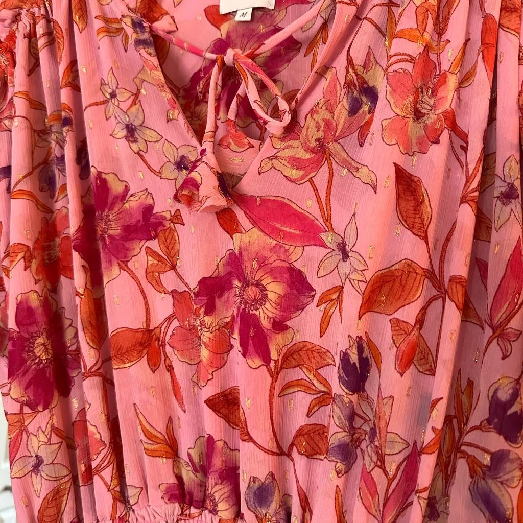 MISA Los Angeles Pink Floral Mini Dress Tassels Size Medium - Image 2