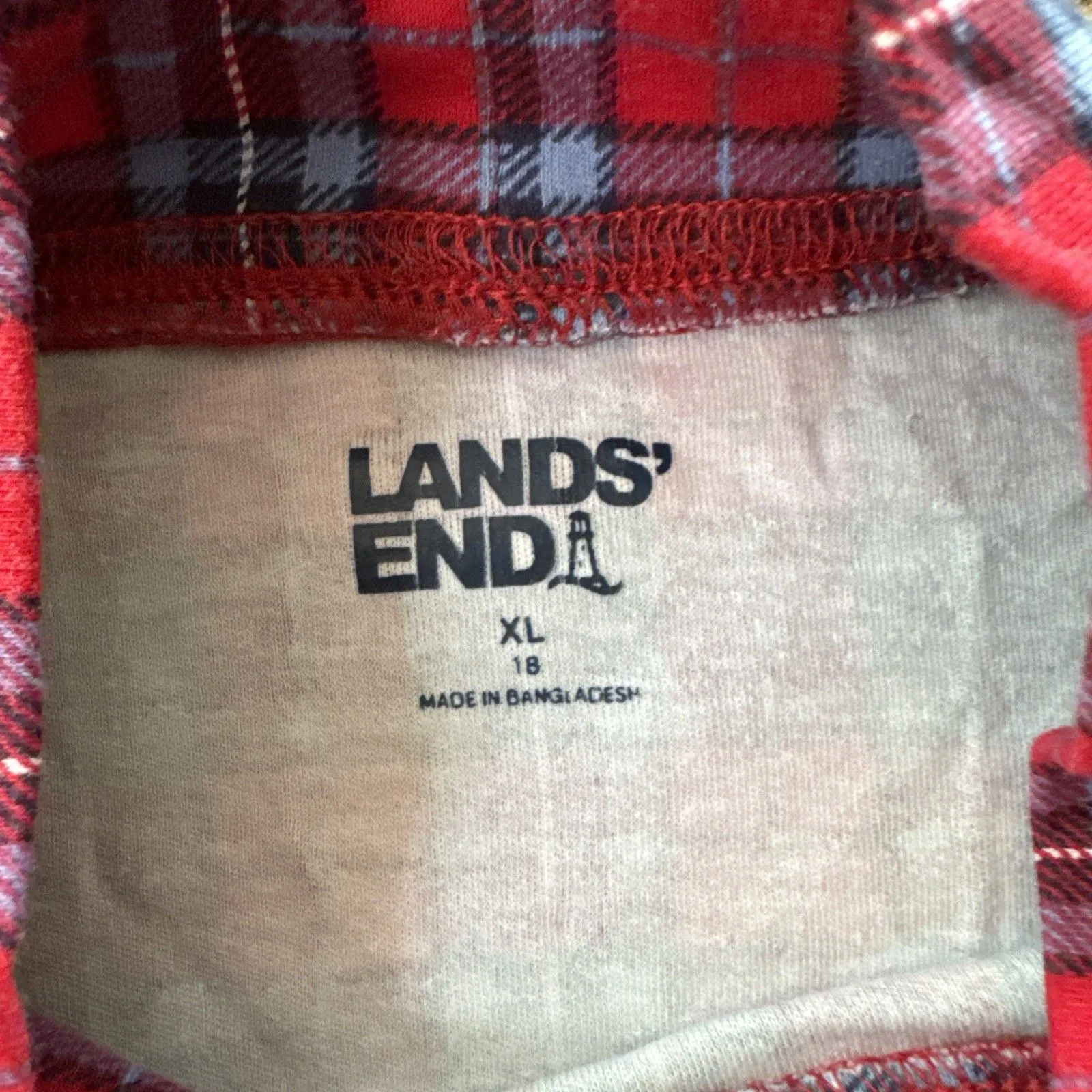 Lands End Top Womens XL Blue Red Tartan Plaid Mock Neck T-Shirt Cotton Pullover - Image 4