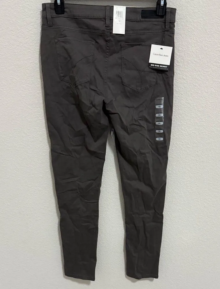 Calvin Klein Jeans Mid Rise Skinny Sateen Soft Pants Dark Grey Size 12 NEW - Image 5